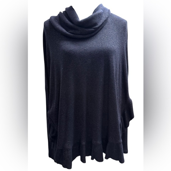 Anthropologie Sweaters - Anthropologie Postmark Orley navy metallic oversized cowl neck sweater Size L​